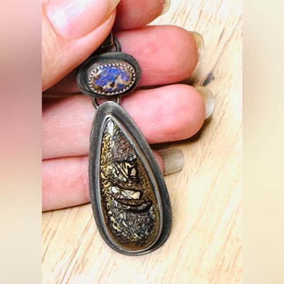 Australian Boulder Opal Pendant – Double Stone Ironstone Matrix in Metal Setting - Picture 1 of 1